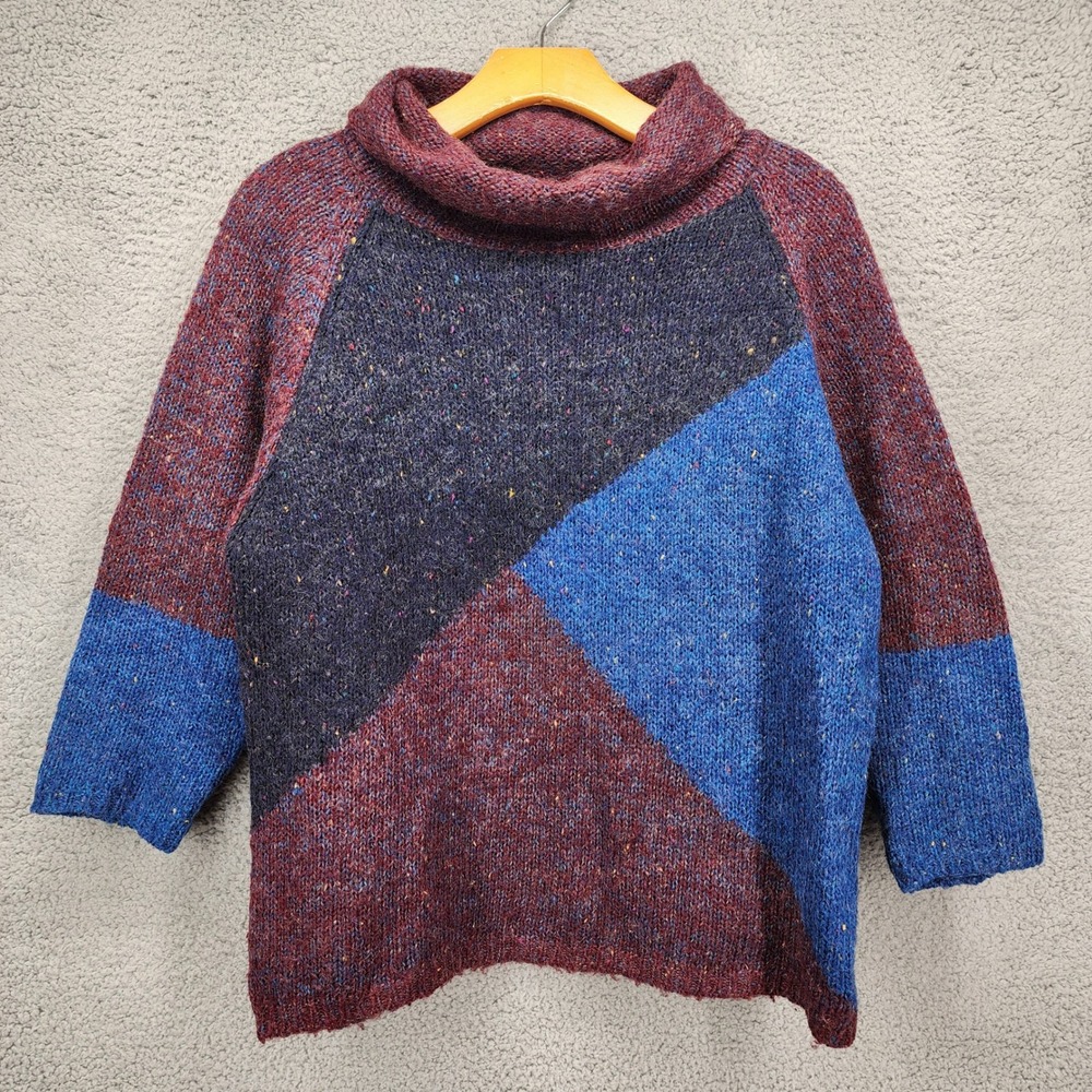 Vintage Gloria‎ Vanderbilt Murjani Colorblock Wool Blend Cowl Neck Sweater M